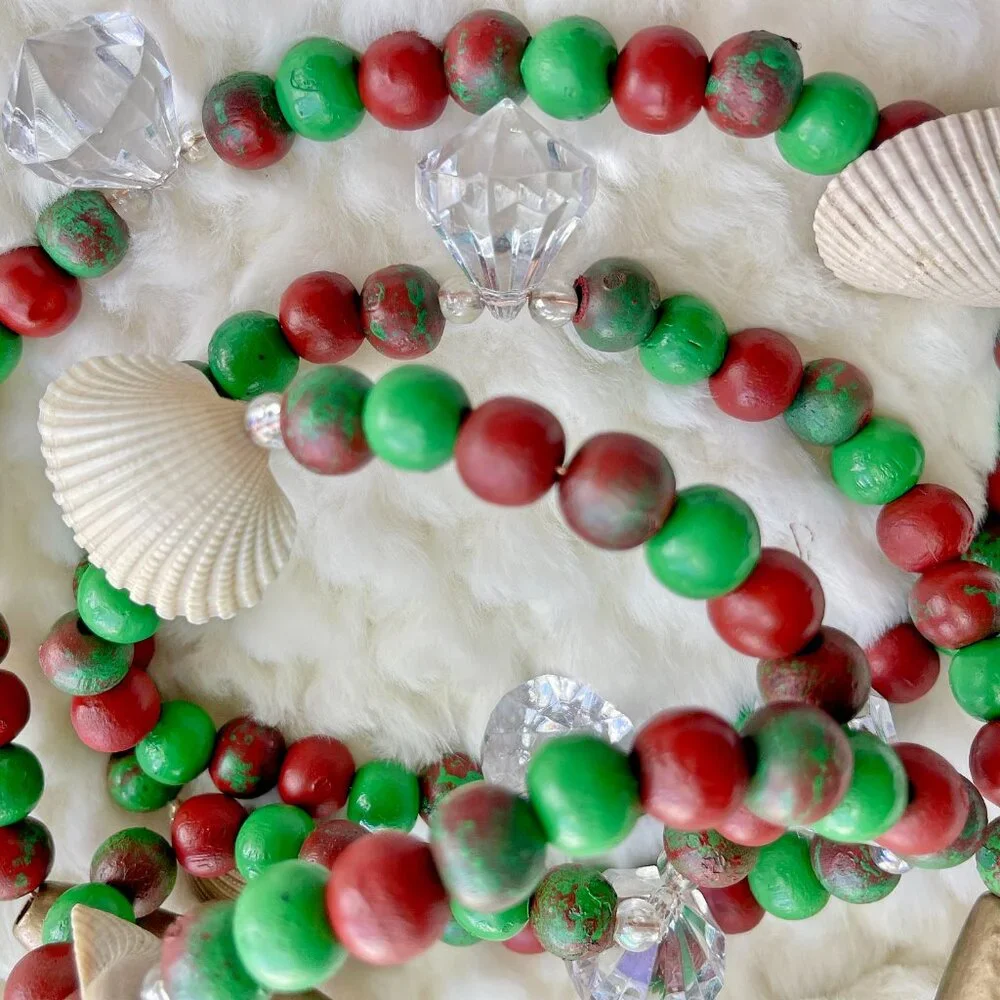 Hand Painted Hand Beaded Christmas Garland- Shells & Bling #0816